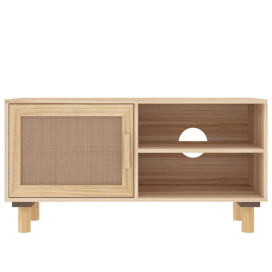 Meuble TV Marron 80x30x40cm Bois de pin massif et rotin naturel - 4