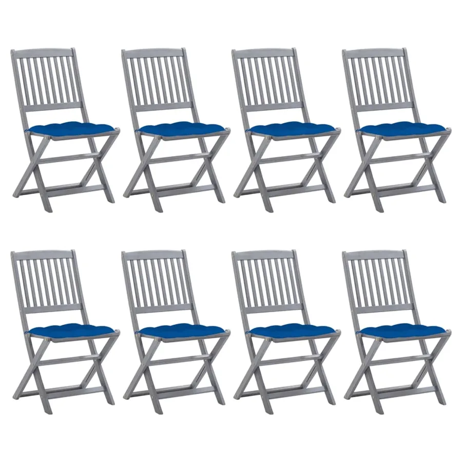 Chaises pliables d'extérieur lot de 8 et coussins Bois d'acacia