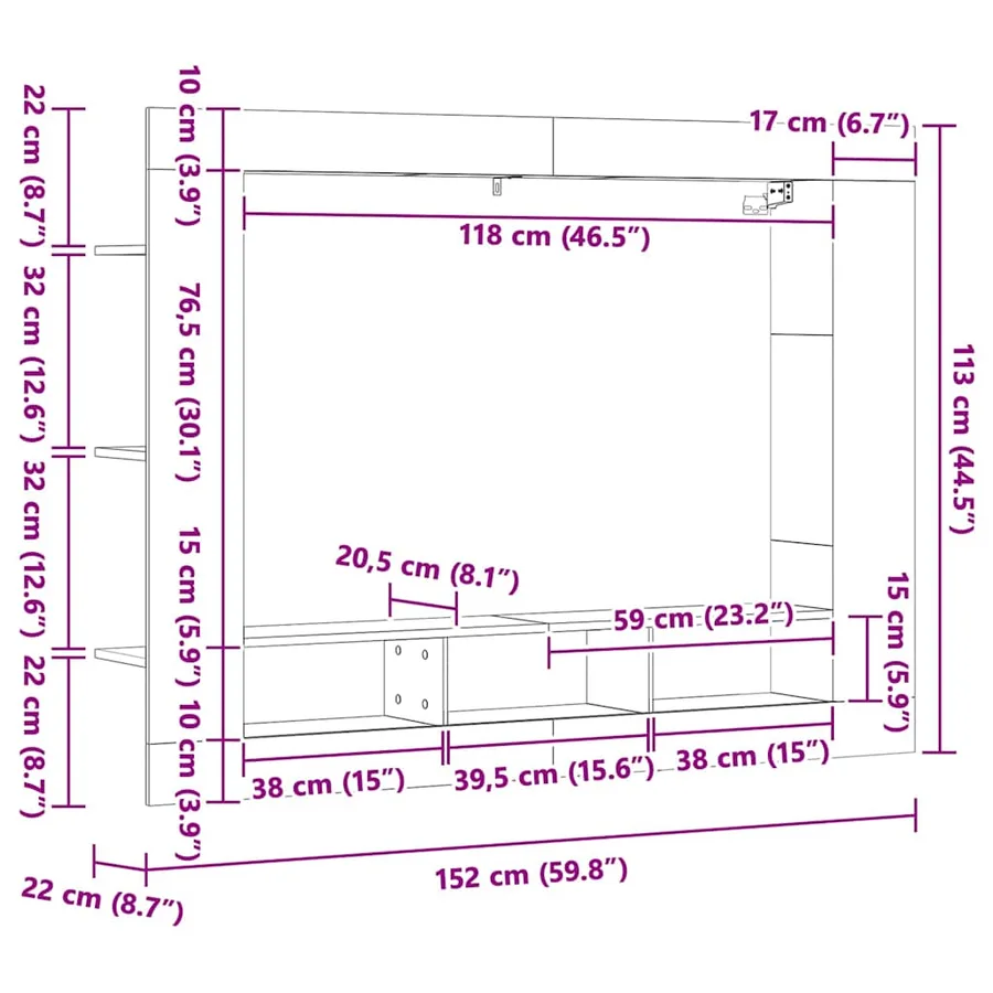 Meuble TV sonoma gris 152x22x113 cm bois d'ingénierie - 9
