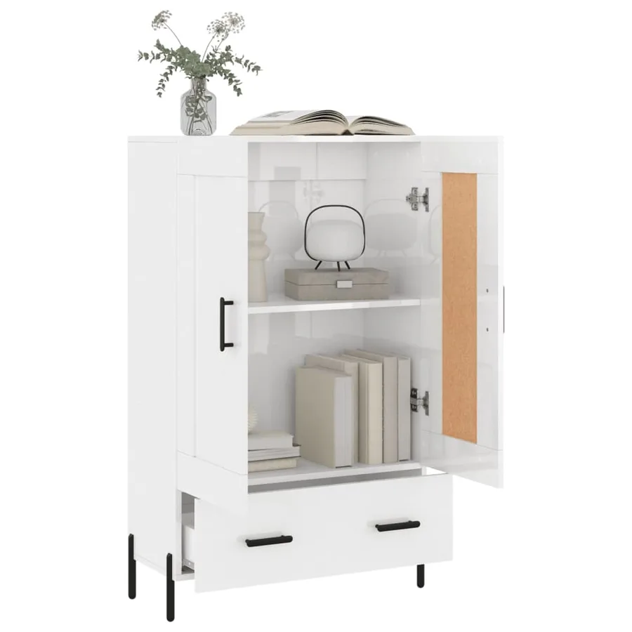 Buffet haut blanc brillant 69,5x31x115 cm bois d'ingénierie - 4