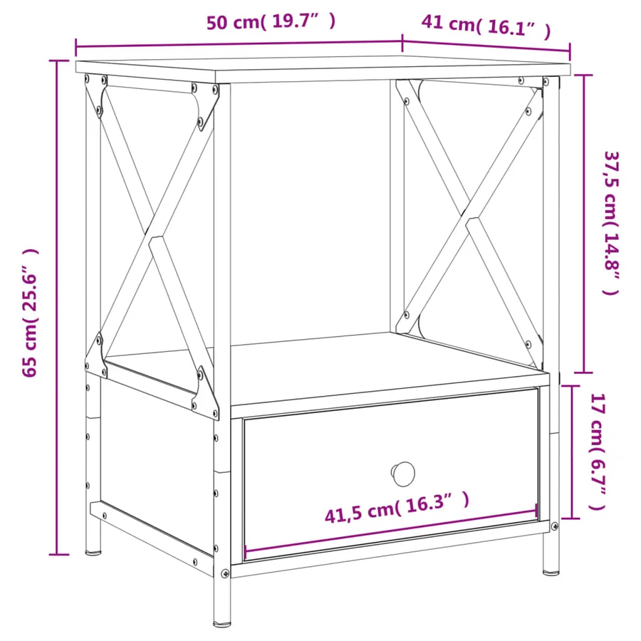 Table de chevet chêne fumé 50x41x65 cm bois d'ingénierie - 11