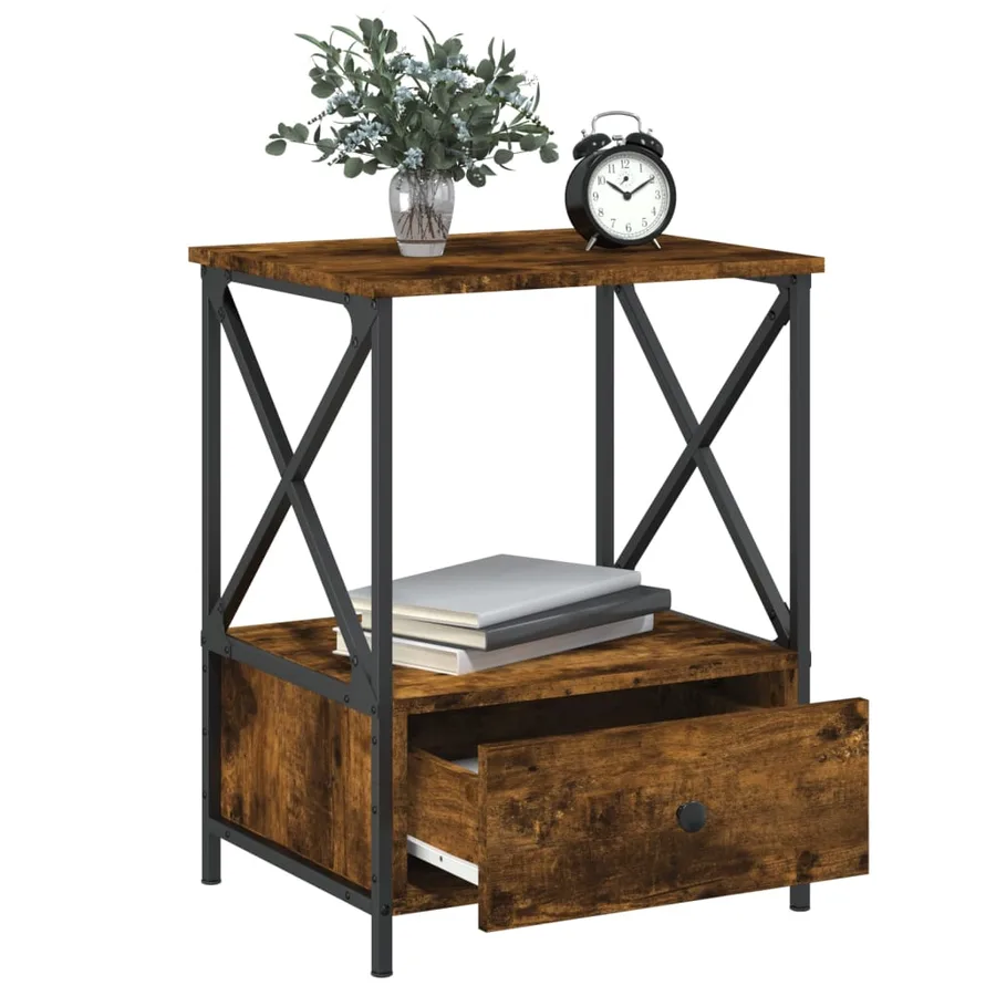 Table de chevet chêne fumé 50x41x65 cm bois d'ingénierie - 4