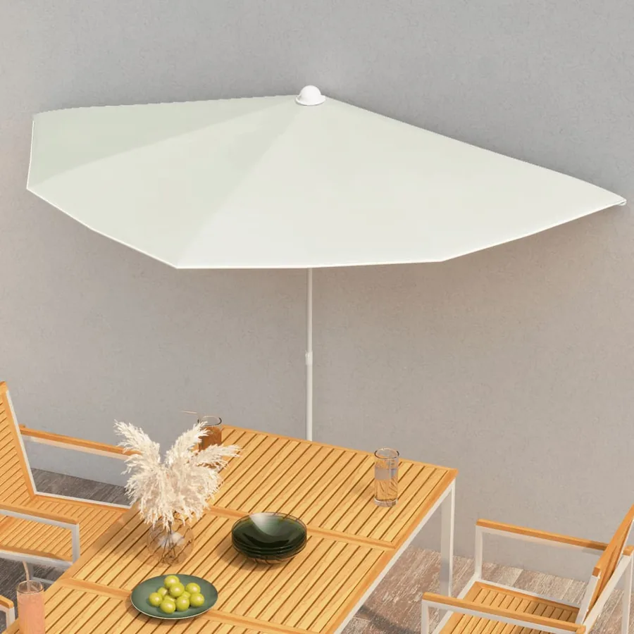 Demi-parasol de jardin avec mât 180x90 cm sable