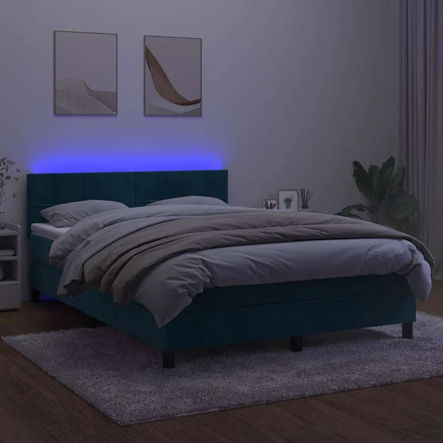 Sommier à lattes de lit avec matelas LED Bleu foncé 140x190 cm - 3