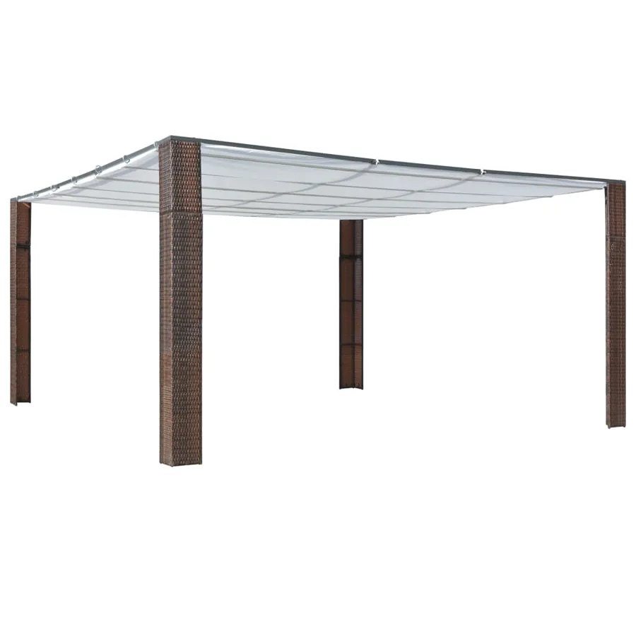 Tonnelle avec toit Résine tressée 400x400x200cm Marron et crème