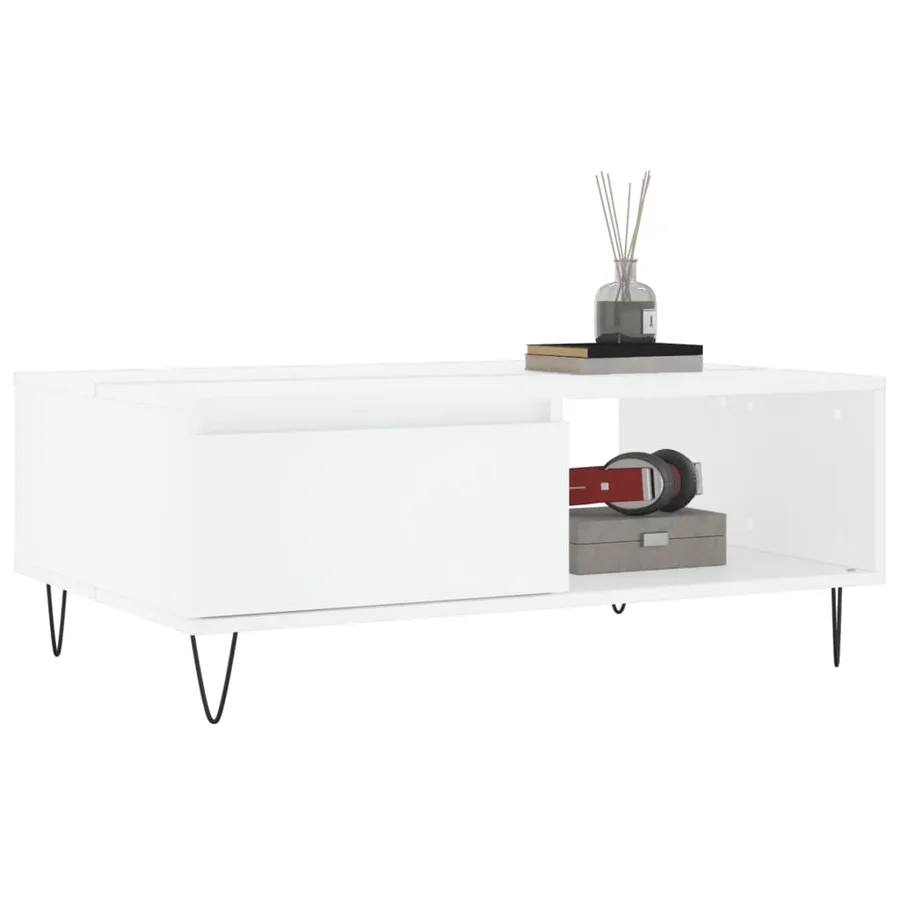Table basse blanc 90x60x35 cm bois d'ingénierie - 3