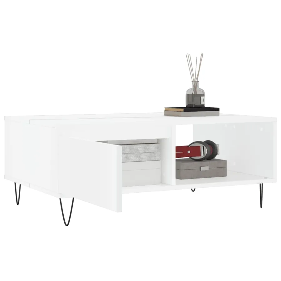 Table basse blanc 90x60x35 cm bois d'ingénierie - 4