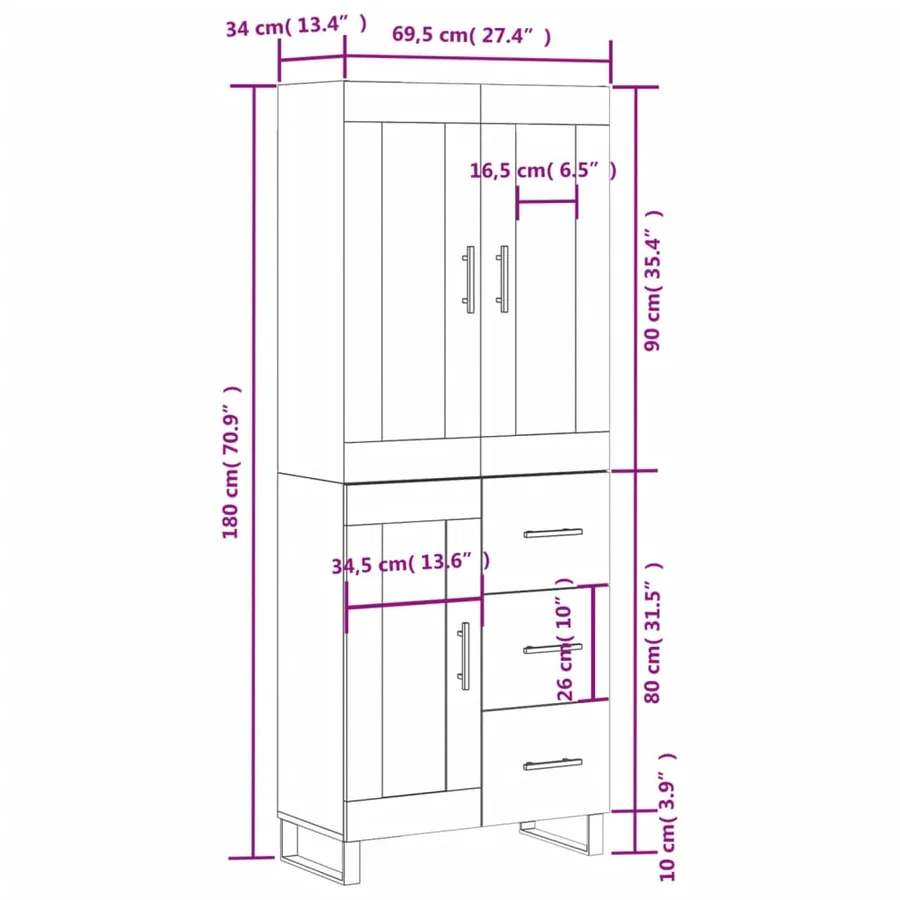 Buffet haut Chêne sonoma 69,5x34x180 cm Bois d'ingénierie - 14