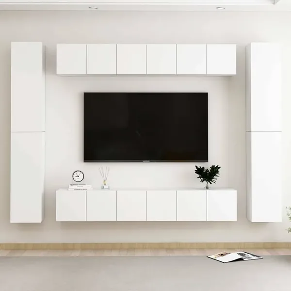 Ensemble de meubles TV 10 pcs Blanc Bois d'ingénierie