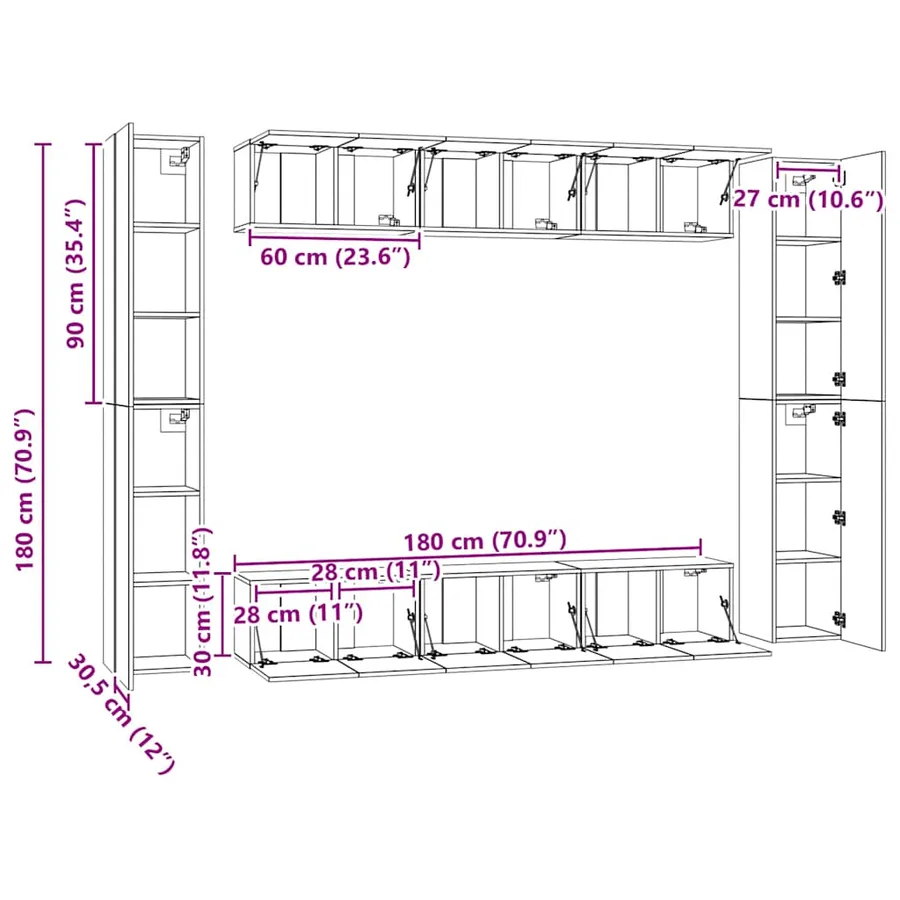 Ensemble de meubles TV 10 pcs Blanc Bois d'ingénierie - 18