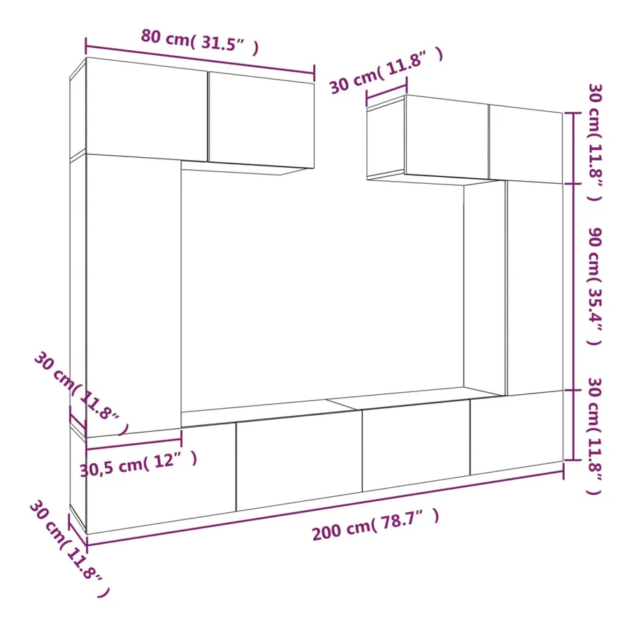 Ensemble de meubles TV 6 pcs Blanc Bois d'ingénierie - 11