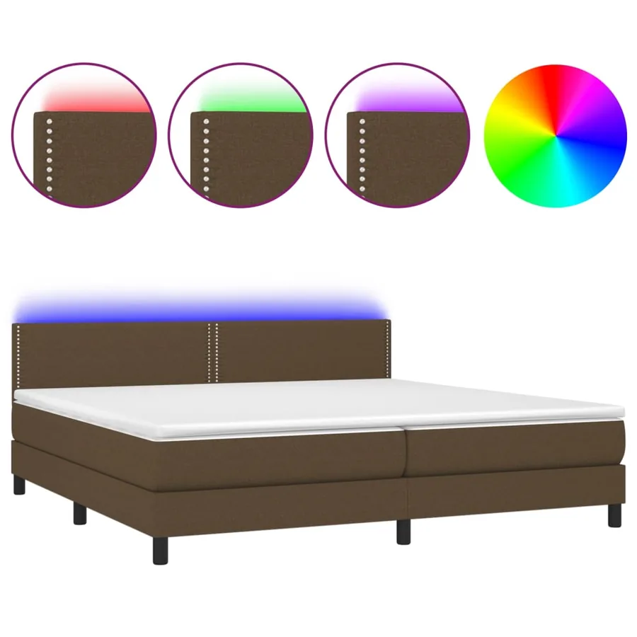 Sommier à lattes de lit matelas et LED Marron foncé 200x200 cm - 2