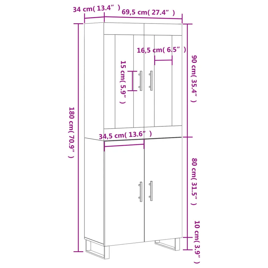 Buffet haut Blanc 69,5x34x180 cm Bois d'ingénierie - 13