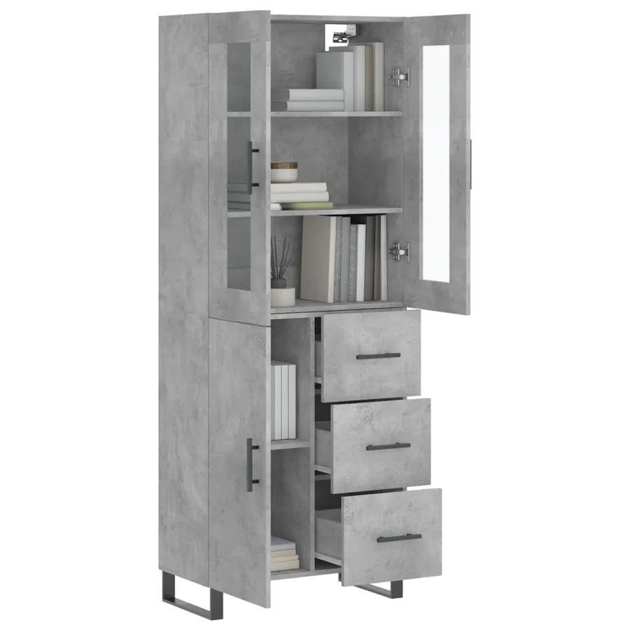 Buffet haut Gris béton 69,5x34x180 cm Bois d'ingénierie - 3