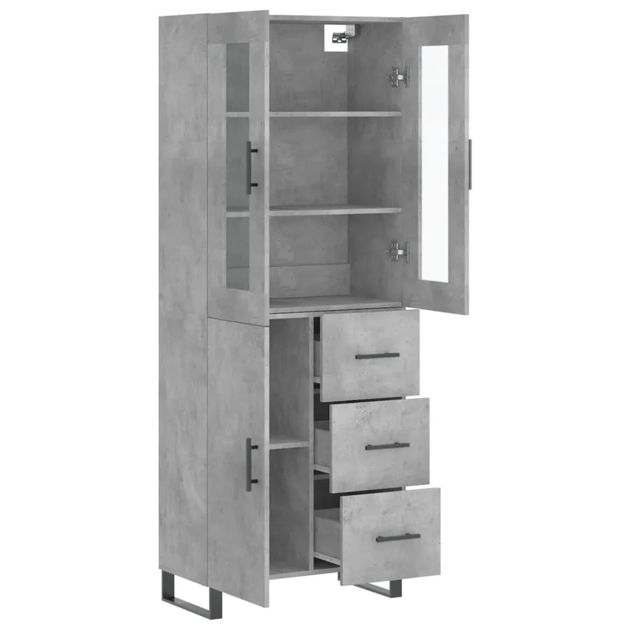 Buffet haut Gris béton 69,5x34x180 cm Bois d'ingénierie - 4