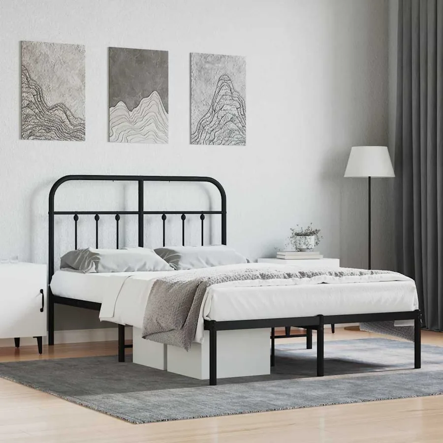 Cadre de lit métal sans matelas avec tête de lit noir 120x190cm