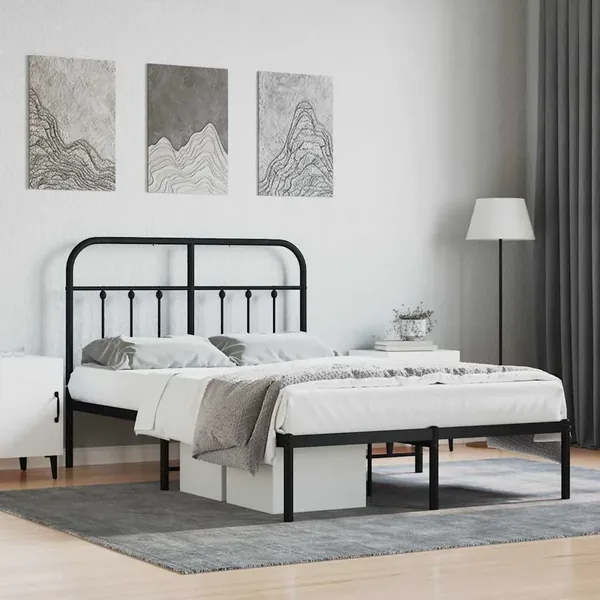 Cadre de lit métal sans matelas avec tête de lit noir 120x190cm