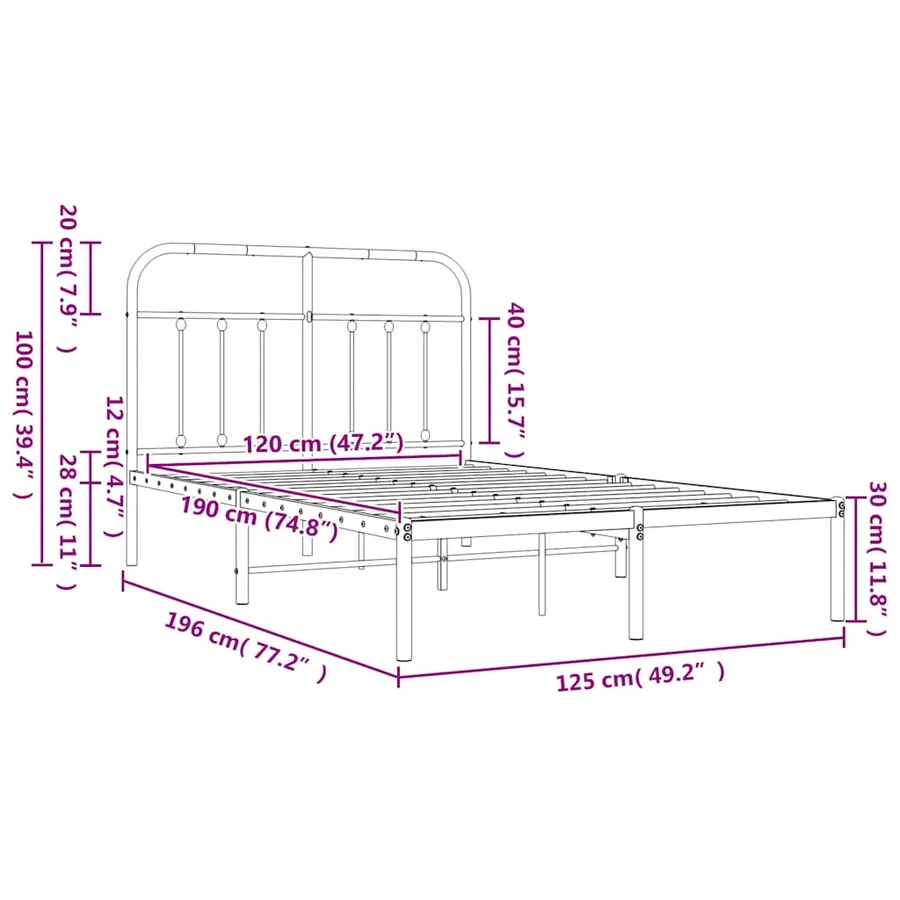 Cadre de lit métal sans matelas avec tête de lit noir 120x190cm - 10