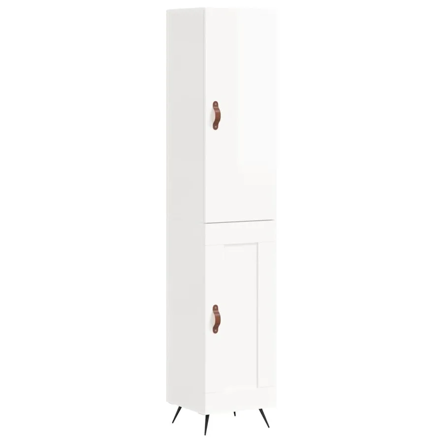 Buffet haut Blanc brillant 34,5x34x180 cm Bois d'ingénierie - 2