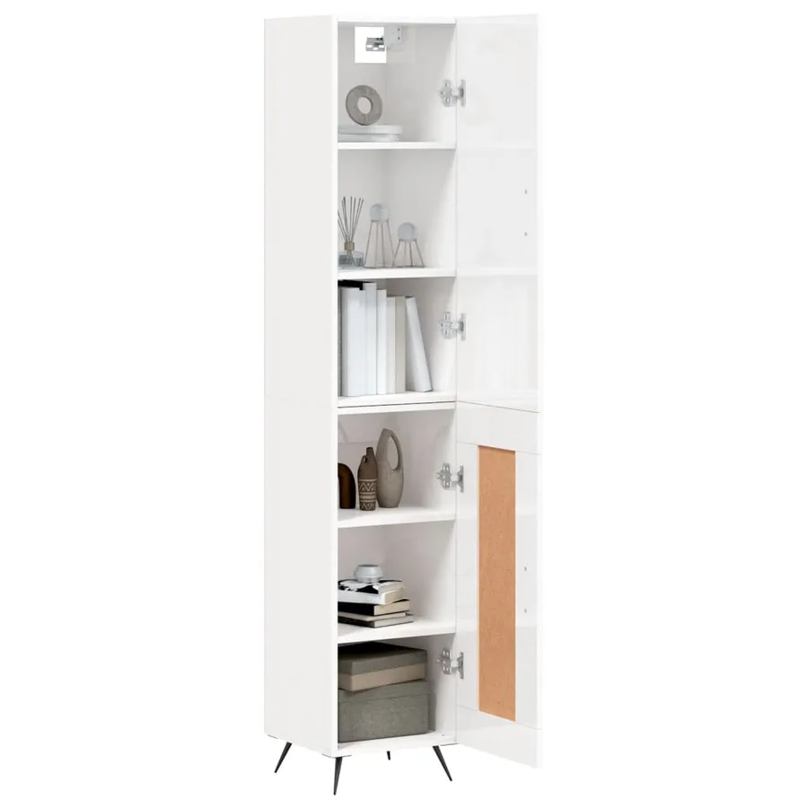 Buffet haut Blanc brillant 34,5x34x180 cm Bois d'ingénierie - 3