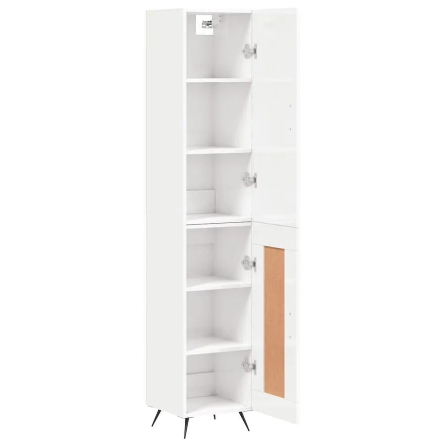 Buffet haut Blanc brillant 34,5x34x180 cm Bois d'ingénierie - 4