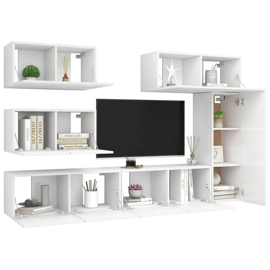 Ensemble de meubles TV 6 pcs Blanc Bois d'ingénierie - 3