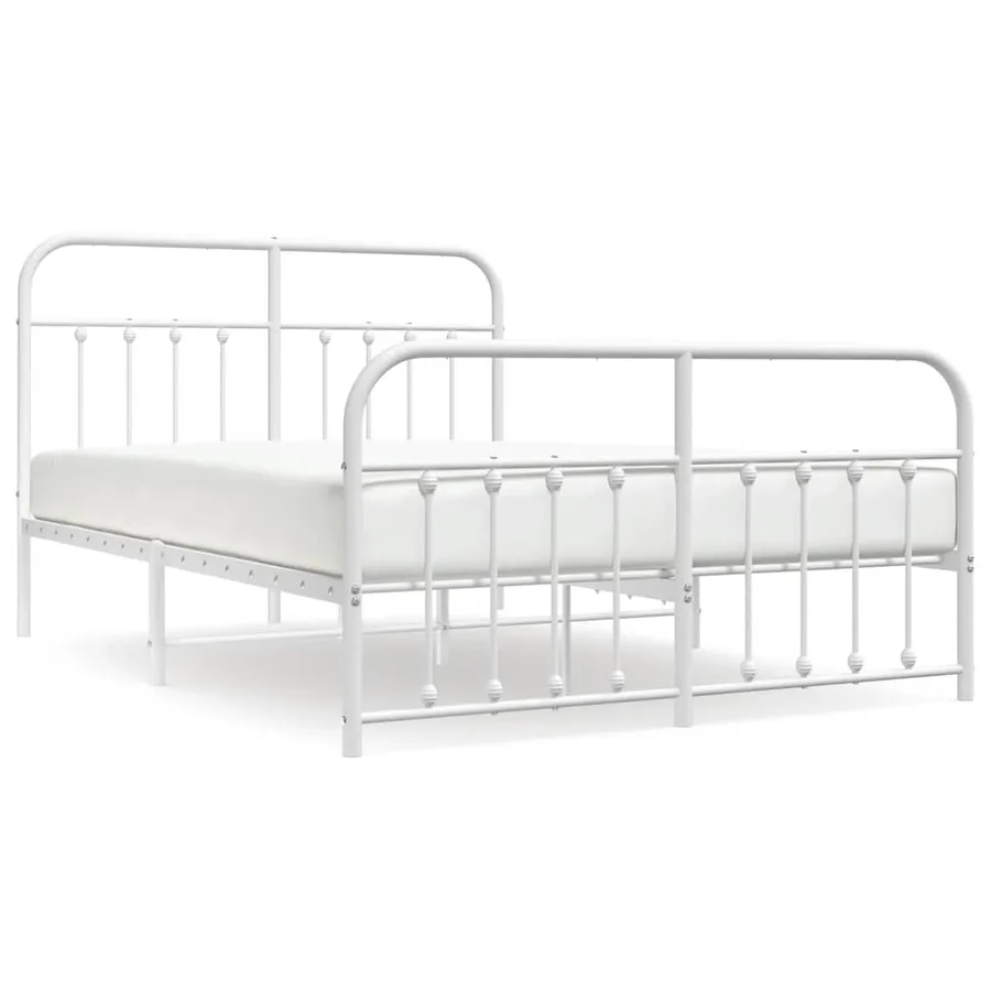 Cadre de lit métal sans matelas et pied de lit blanc 135x190 cm - 2