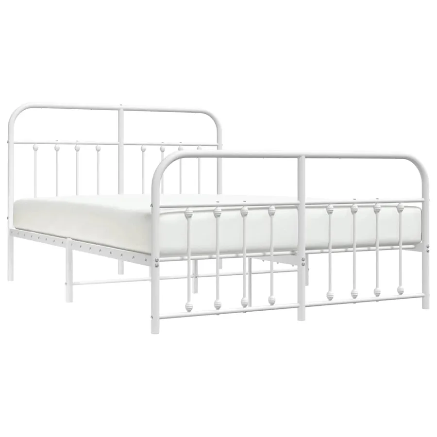 Cadre de lit métal sans matelas et pied de lit blanc 135x190 cm - 5