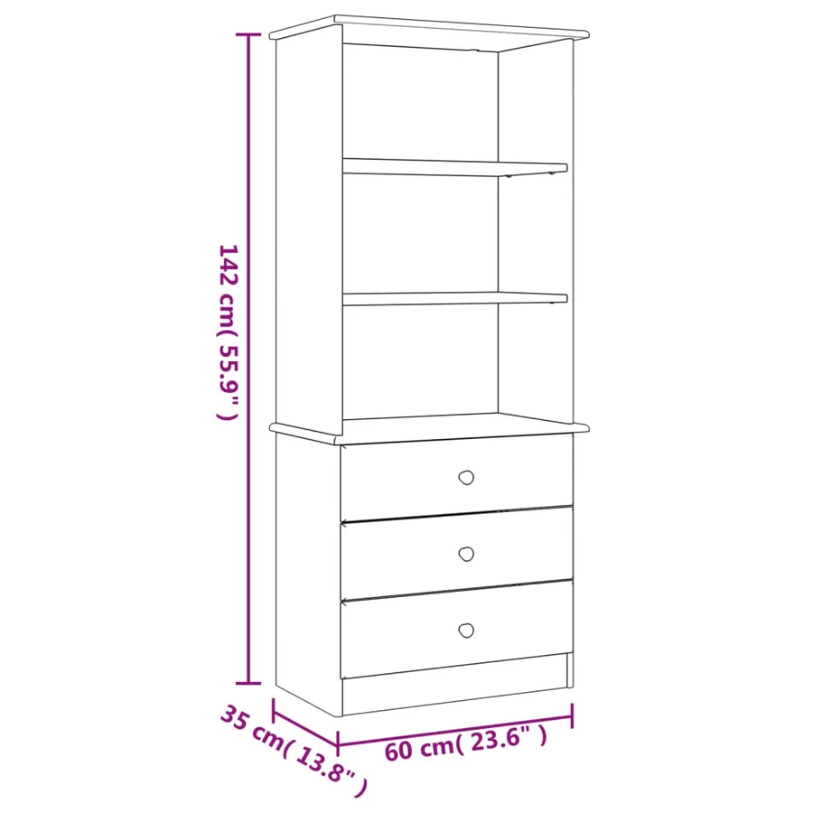 Bibliothèque et tiroirs ALTA blanc 60x35x142 cm bois massif pin - 8
