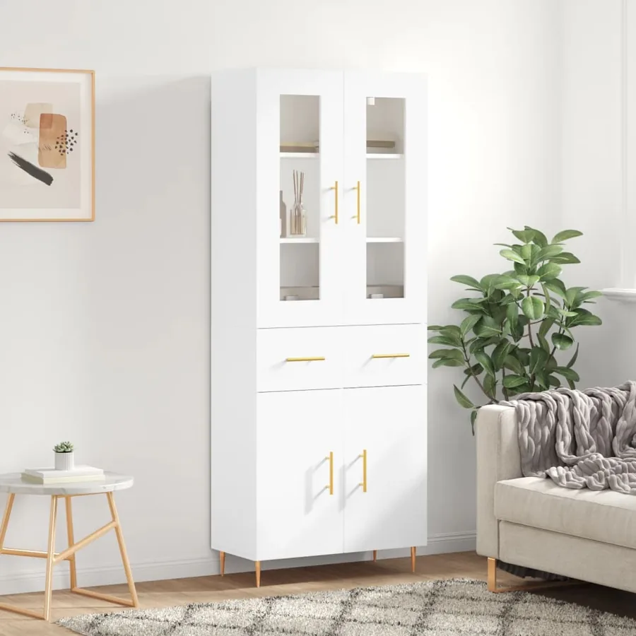 Buffet haut Blanc 69,5x34x180 cm Bois d'ingénierie