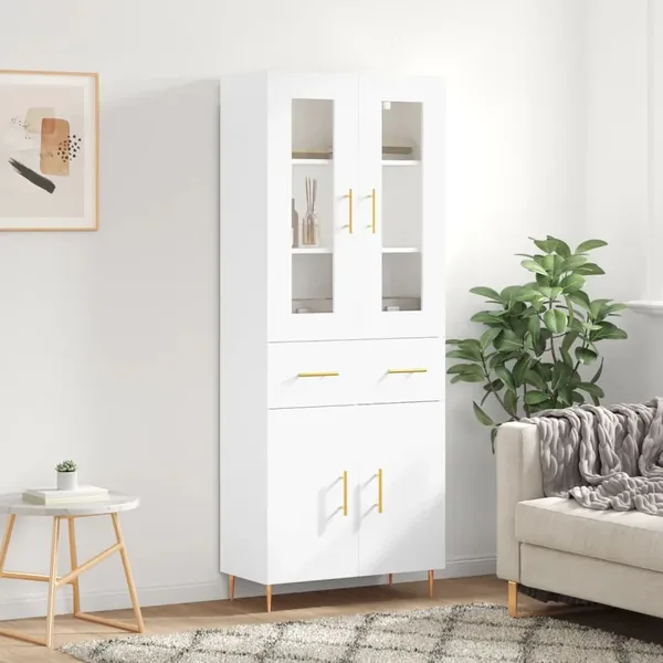 Buffet haut Blanc 69,5x34x180 cm Bois d'ingénierie