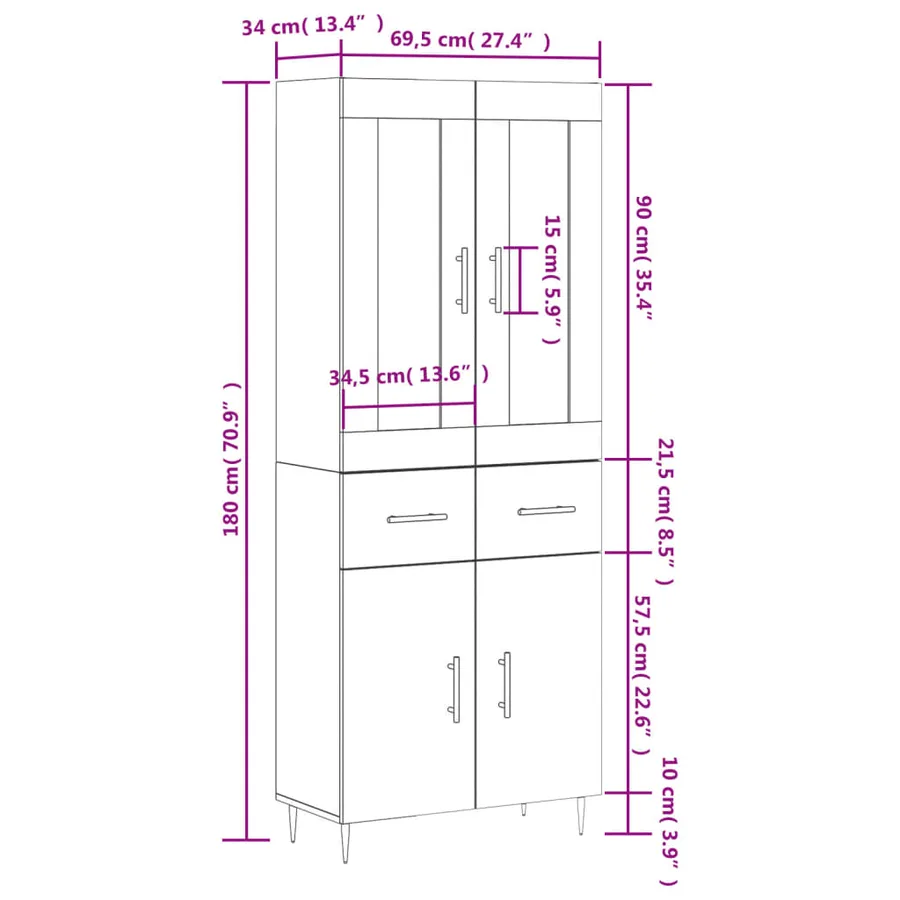 Buffet haut Blanc 69,5x34x180 cm Bois d'ingénierie - 14