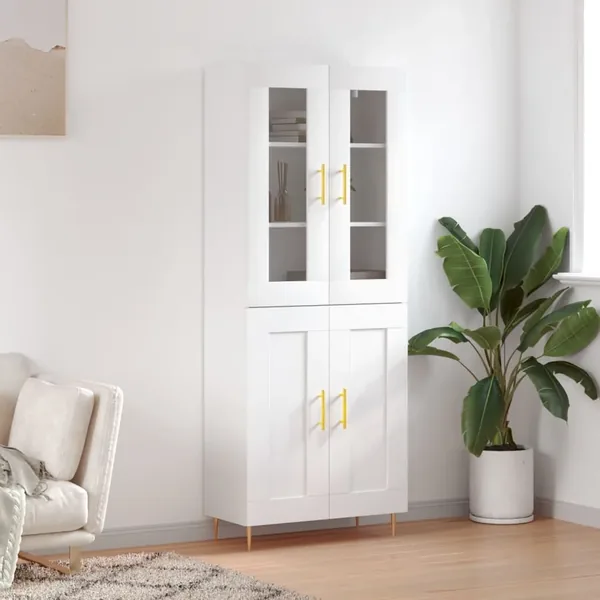 Buffet haut Blanc 69,5x34x180 cm Bois d'ingénierie