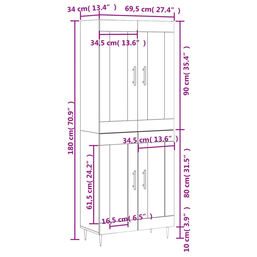 Buffet haut Blanc 69,5x34x180 cm Bois d'ingénierie - 13