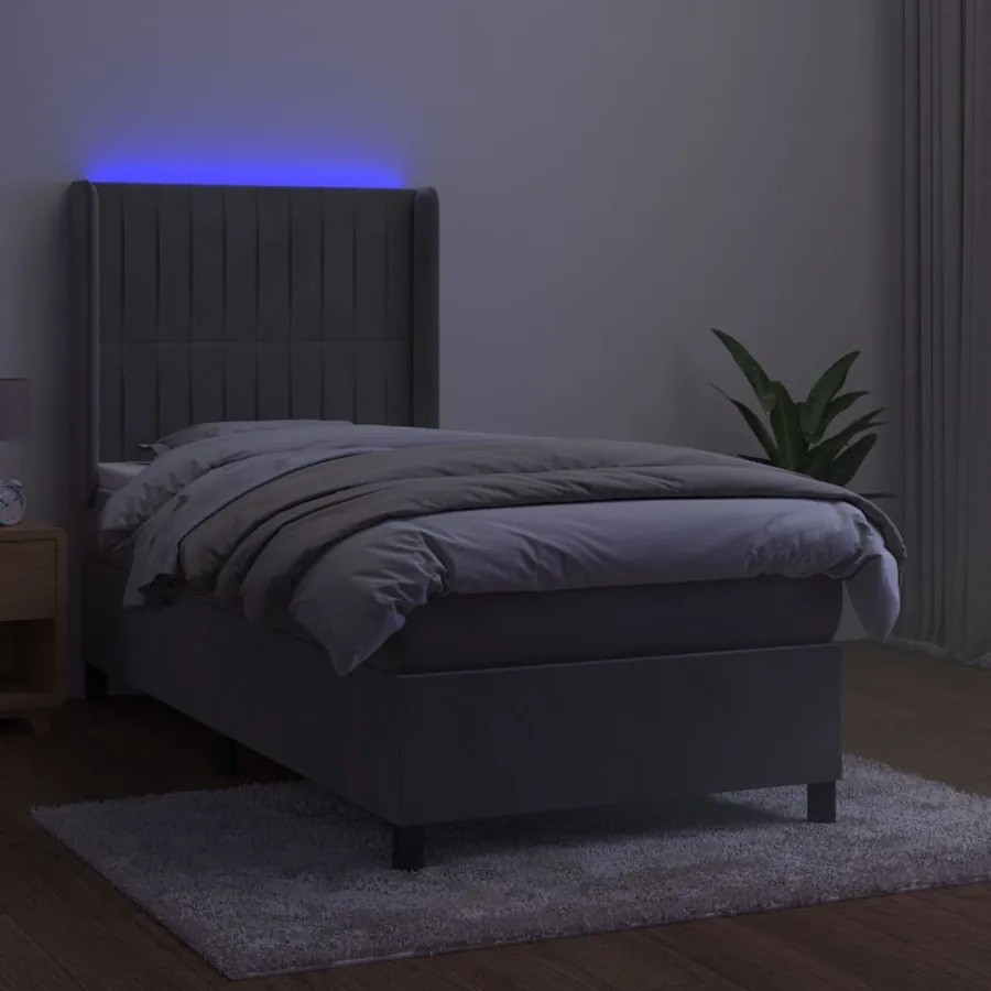 Sommier à lattes de lit matelas LED Gris clair 80x200cm Velours - 3