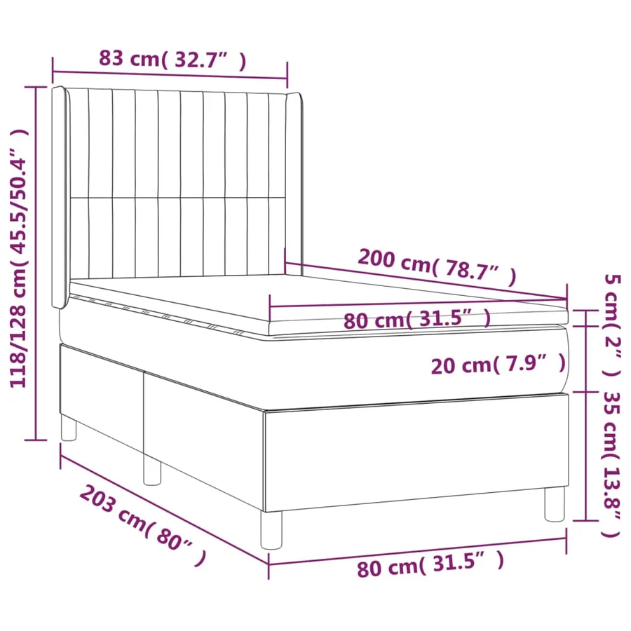 Sommier à lattes de lit matelas LED Gris clair 80x200cm Velours - 8