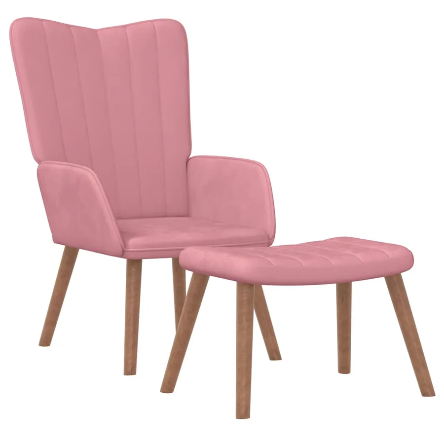 Chaise de relaxation avec repose-pied Rose Velours - 2