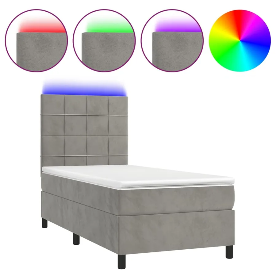 Sommier à lattes de lit et matelas et LED Gris clair 80x200 cm - 2