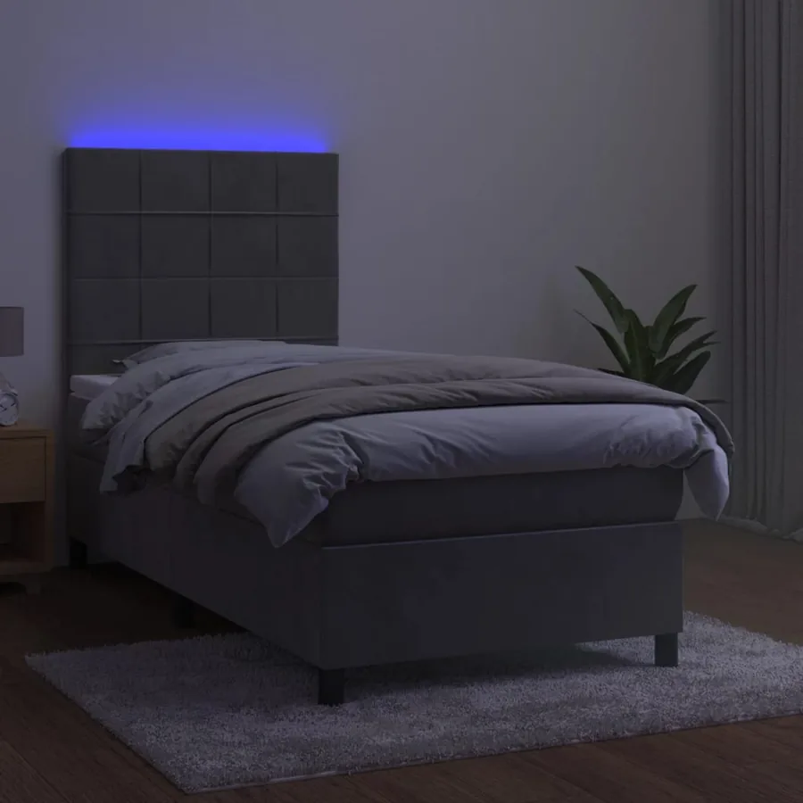 Sommier à lattes de lit et matelas et LED Gris clair 80x200 cm - 4