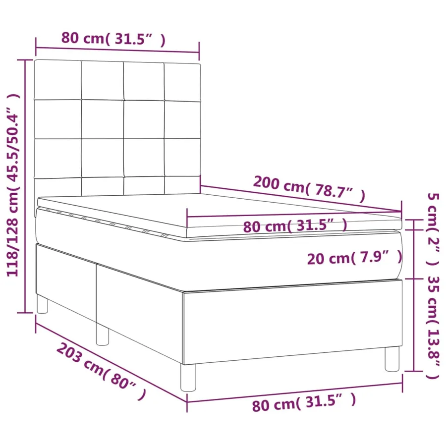 Sommier à lattes de lit et matelas et LED Gris clair 80x200 cm - 8