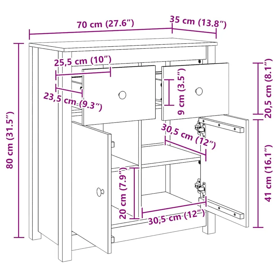 Buffet 70x35x80 cm nois massif de pin - 9