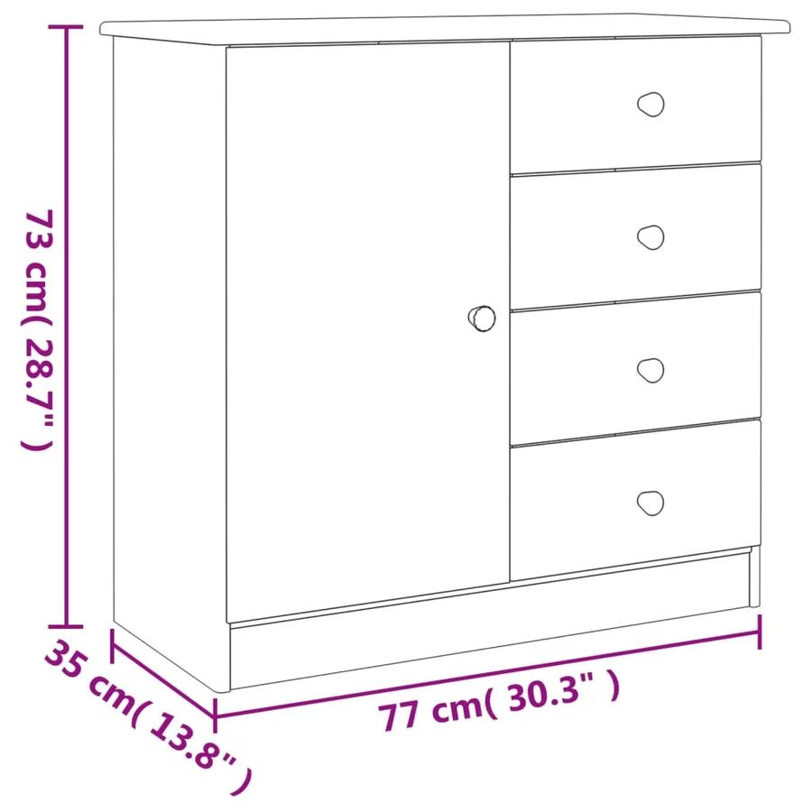Buffet ALTA blanc 77x35x73 cm bois massif de pin - 8