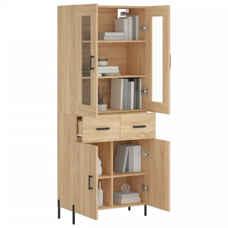 Buffet haut Chêne sonoma 69,5x34x180 cm Bois d'ingénierie - 3