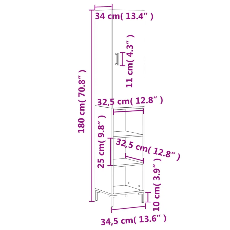 Buffet haut Chêne sonoma 34,5x34x180 cm Bois d'ingénierie - 13