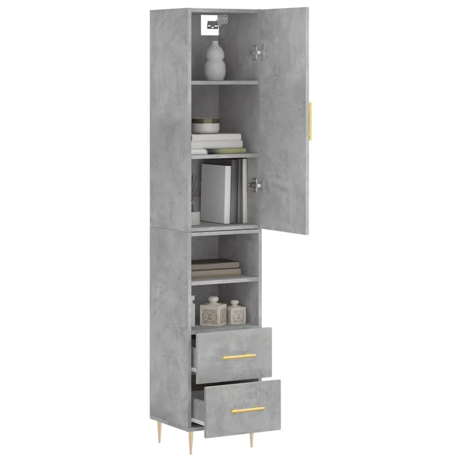 Buffet haut Gris béton 34,5x34x180 cm Bois d'ingénierie - 3
