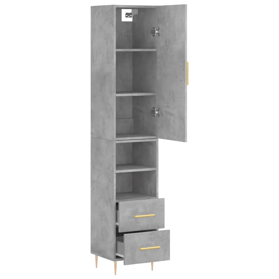 Buffet haut Gris béton 34,5x34x180 cm Bois d'ingénierie - 4