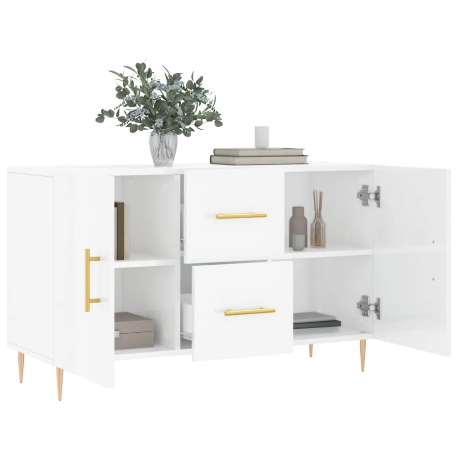 Buffet blanc brillant 100x36x60 cm bois d'ingénierie - 4