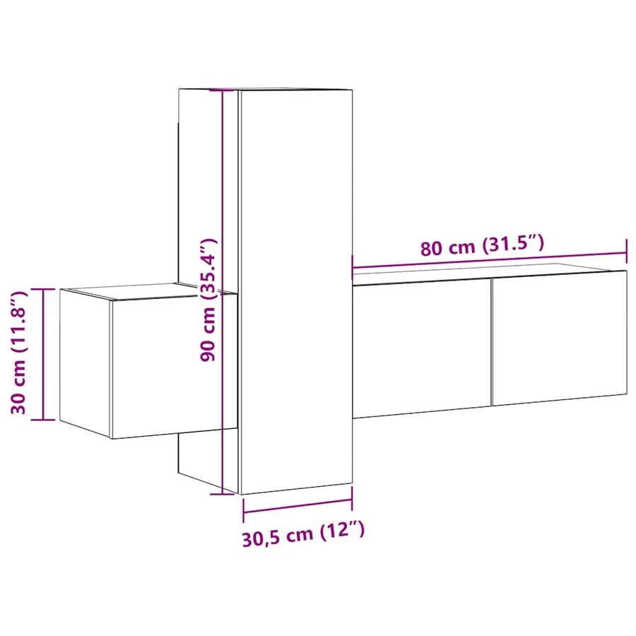 Ensemble de meubles TV 3 pcs Gris béton Bois d'ingénierie - 12
