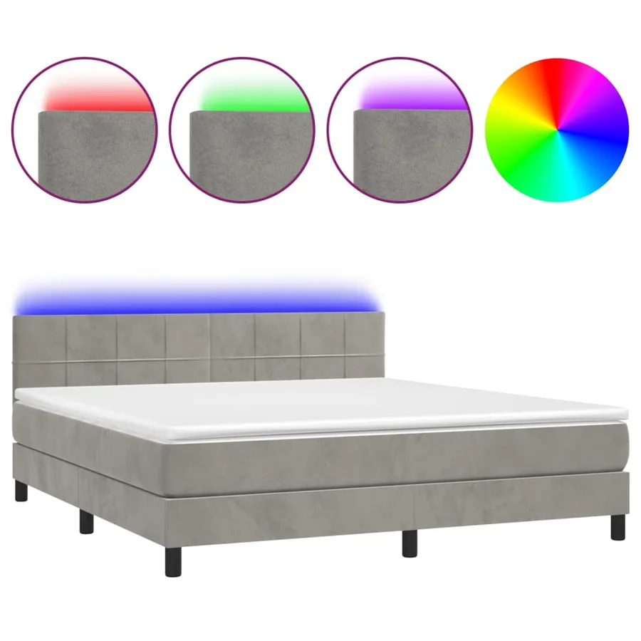 Sommier à lattes de lit avec matelas LED Gris clair 160x200 cm - 2