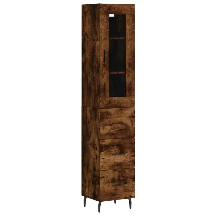 Buffet haut Chêne fumé 34,5x34x180 cm Bois d'ingénierie - 2